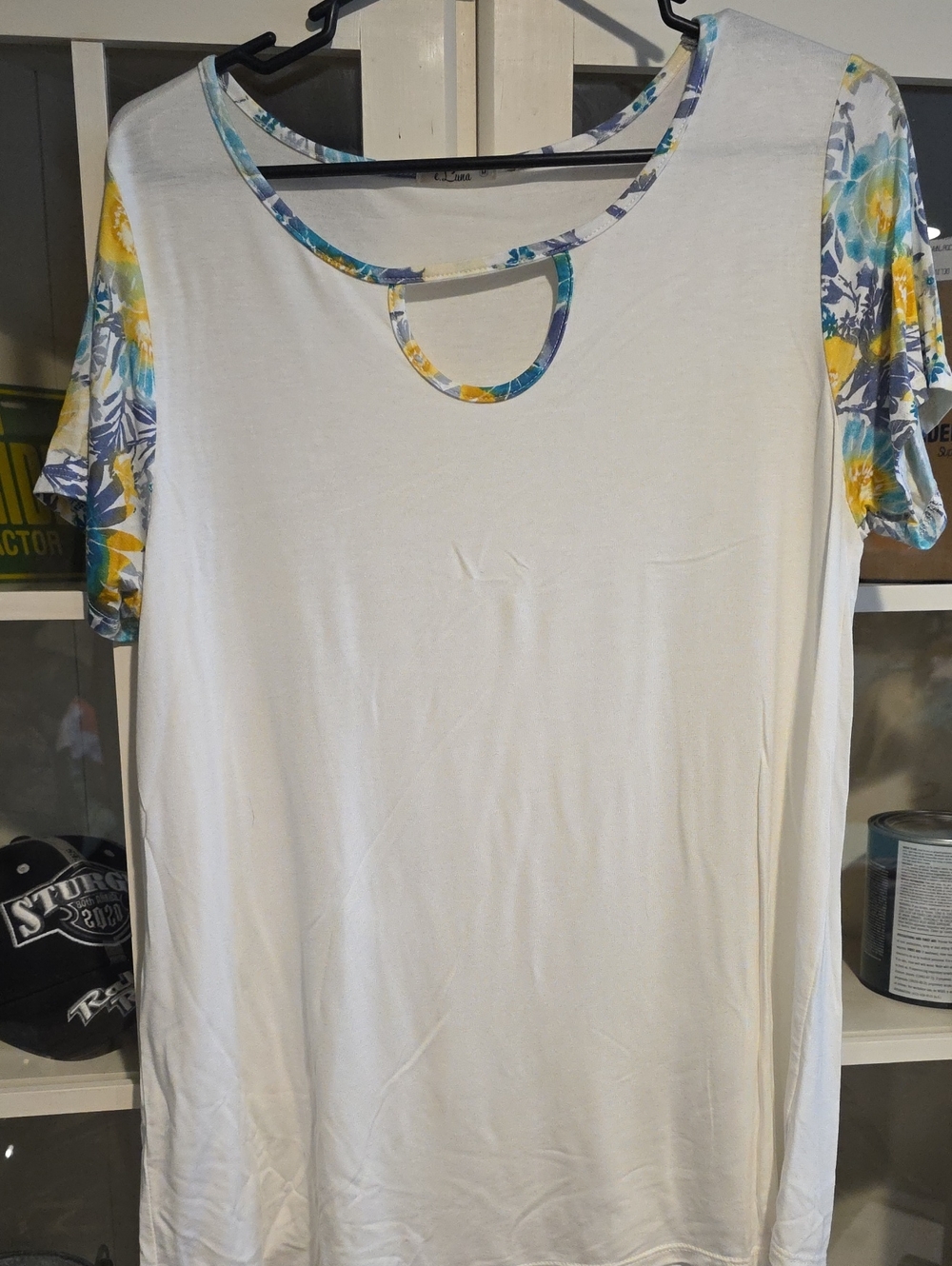 Floral Sleeve White Shirt